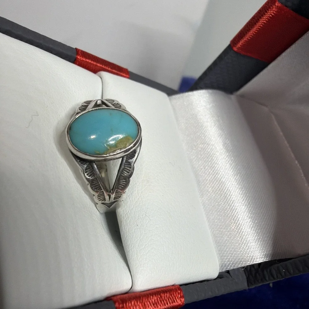 Navajo Ring Sterling 925 Kingman Turquoise Sz7 Native American  2.3g